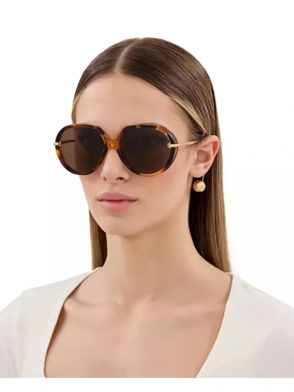 Bottega Veneta Tortoiseshell Sunglasses with Gold Temples
